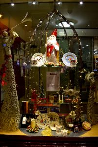 A festively decorated Cathedral Shop window