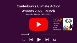 'Canterbury's Climate Action Awards 2022 Launch' with a YouTube logo beneath